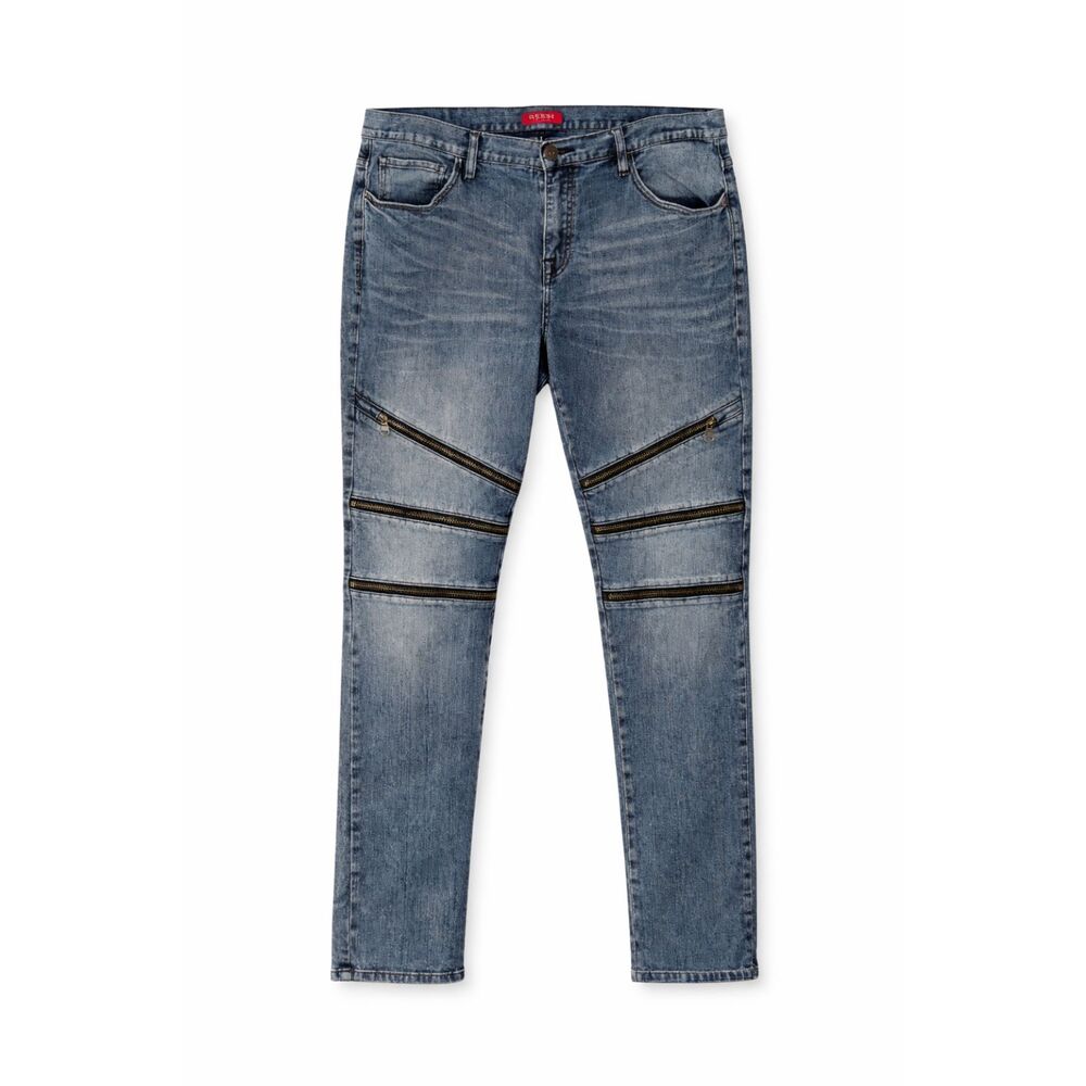 Guess Men's Moto Jeans 38 Skinny Light Wash Bikercore Streetwear Cyber Grunge